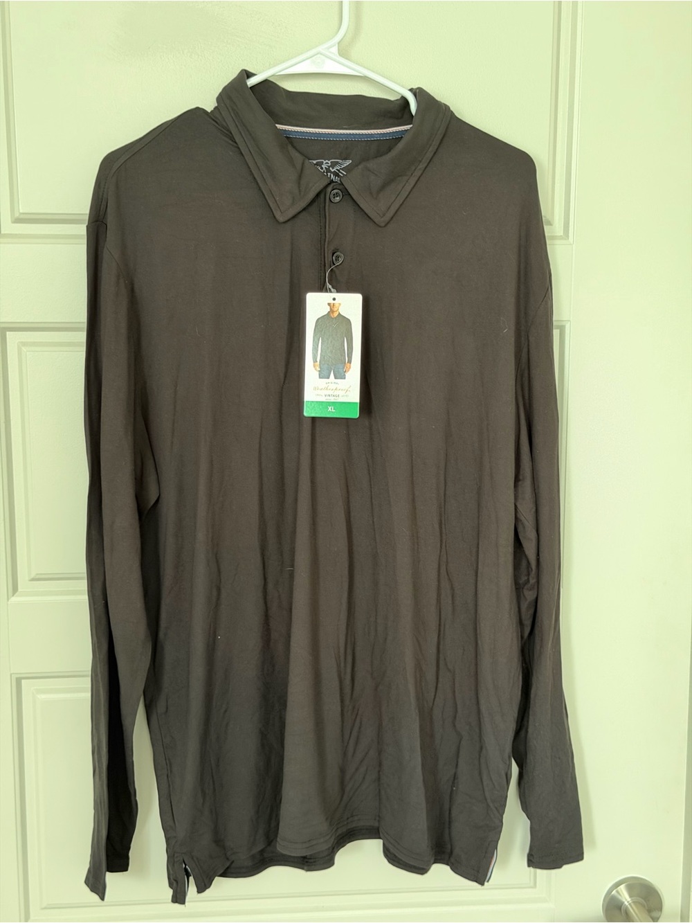 Weatherproof Vintage Mens Black Long Sleeve Polo Shirt NWT XL